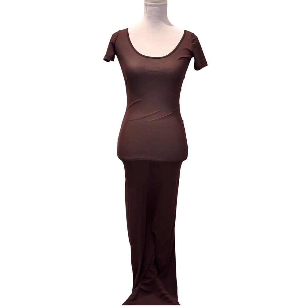 Khy Maxi Dress Women Small Brown‎ Short Sleeve Scoop Neck Bodycon Minimalist